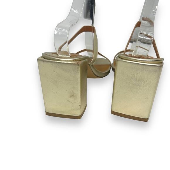Jaggar X Revolve Square Heel in metallic Gold Size 40 Us Size 9 Strappy Sandals - Picture 8 of 16